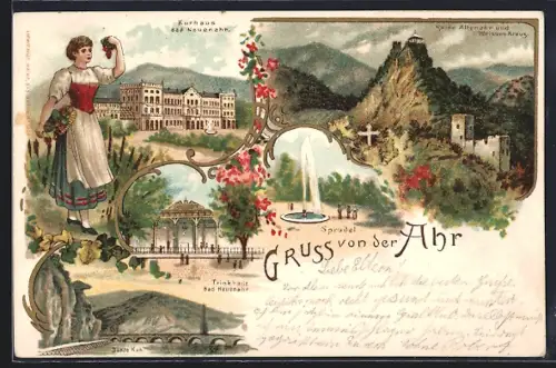 AK Bad Neuenahr, Kurhaus, Trinkhalle und Ruine Altenahr und Weisses Kreuz