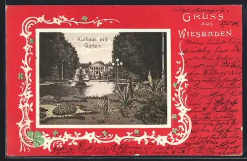 AK Wiesbaden, Kurhaus mit Garten