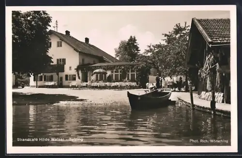 AK Tutzing, Strandcafé Hilde Walser mit See