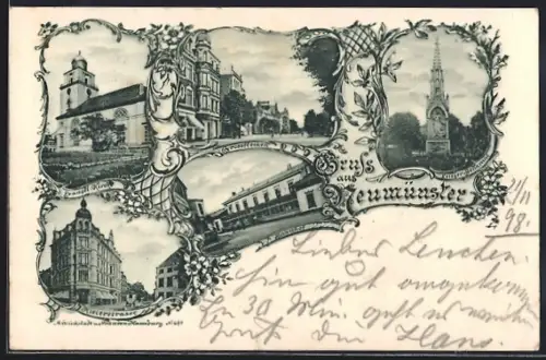 AK Neumünster, Bahnhof, Kielerstrasse, Krieger-Denkmal