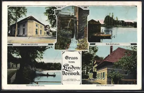 AK Kohren, Gasthaus Lindenvorwerk mit Badehaus und Gondelstation