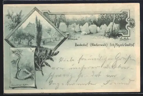 Lithographie Bendestorf /Kleckerwald, Fritz Meyers Gasthof, Riesenschlangen-Kiefer
