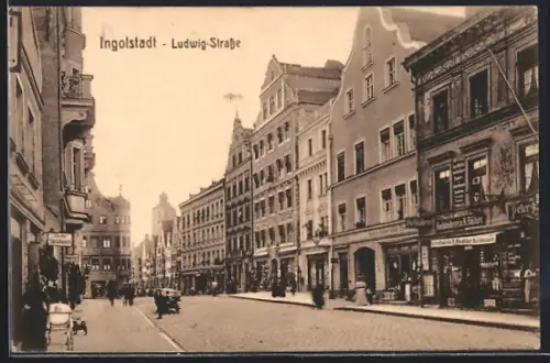 AK Ingolstadt, Ludwig-Strasse mit Geschäften