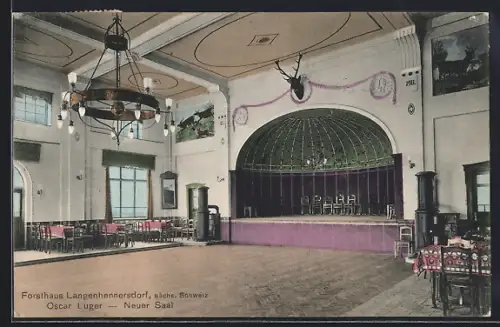 AK Langenhennersdorf /Sächs. Schweiz, Gasthaus Forsthaus v. Oscar Luger, Neuer Saal