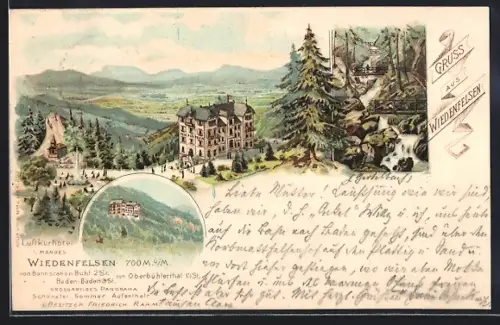 Lithographie Wiedenfelsen, Hotel Wiedenfelsen und Umgebung