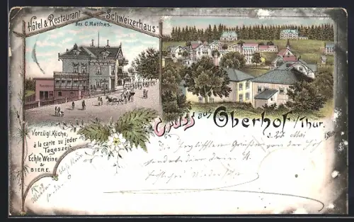 Lithographie Oberhof i. Thür., Hotel Restaurant Schweizerhaus