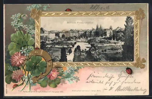 Passepartout-Lithographie Gotha, Schloss Friedrichsthal mit Parkanlagen