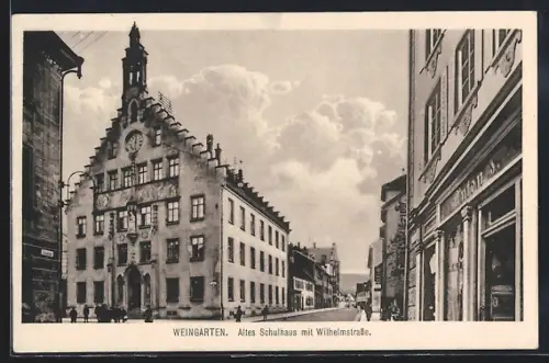 AK Weingarten / Württ., Altes Schulhaus mit Wilhelmstrasse