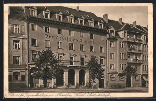AK München-Neuhausen, Partei an der Deutschen Jugendherberge in der Wendl-Dietrichstrasse
