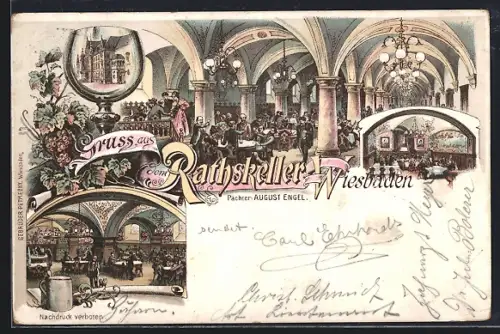 Lithographie Wiesbaden, Gasthaus zum Rathskeller, Innenansichten