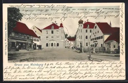 AK Mainburg, Platzansicht mit Geschäften