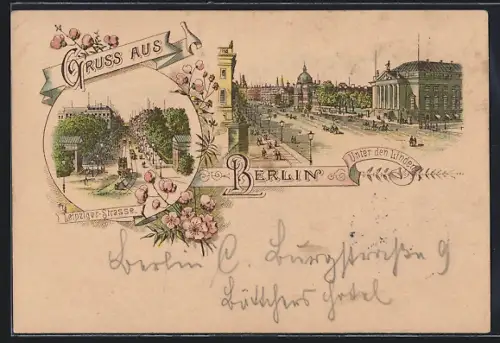 Lithographie Berlin, Unter den Linden, Leipziger Strasse