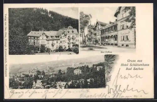 AK Bad Sachsa, Hotel Schützenhaus, Hotel Parkhaus, Totalansicht mit Fernblick