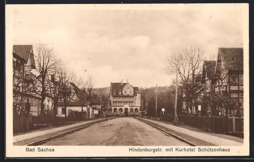 AK Bad Sachsa, Hindenburgstrasse mit Kurhotel Schützenhaus