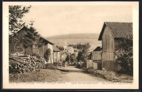 AK Brotterode /Thür. Wald, Der Schützenhof, Blick auf die Kirche