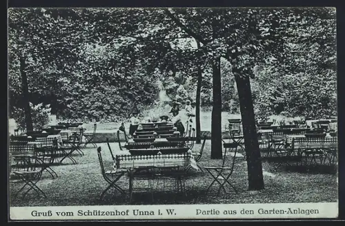 AK Unna i. W., Gasthaus Schützenhof E. Göcke, Partie aus den Gartenanlagen