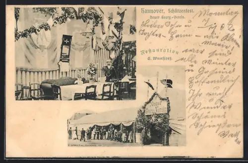 AK Hannover, Schützenfest, Zelt-Restauration Neuer Georg-Verein E. Wunstorf, Aussen- u. Innenansicht