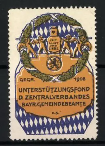 Reklamemarke Bayern, Unterstützungsfond d. Zentralverbandes Bayr. Gemeindebeamte, Kranz und Löwe
