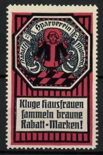 Reklamemarke Rabatt-Sparverein München, Kluge Hausfrauen, Kind mit Münzen