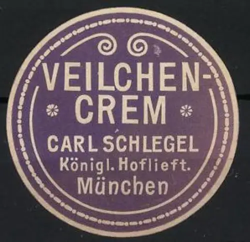 Reklamemarke München, Veilchen-Crem Carl Schlegel, violetter Kreis