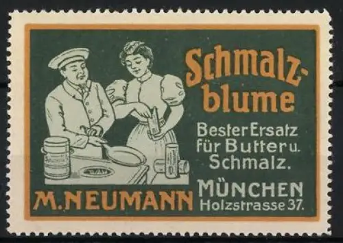 Reklamemarke München, Schmalzblume, M. Neumann, Holzstr. 37, Köche in der Küche