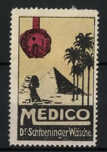 Reklamemarke Medico, Dr. Schweninger Wäsche, Pyramide und Sphinx