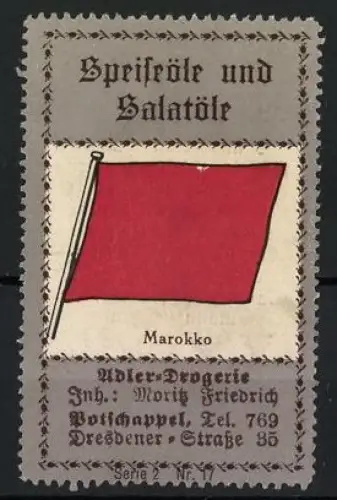 Reklamemarke Potschappel, Adler Drogerie, rote Flagge Marokko