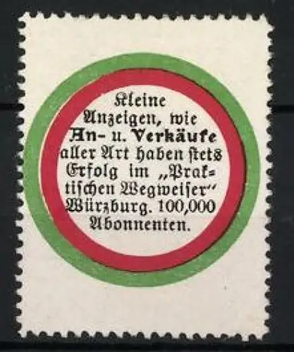 Reklamemarke Würzburg, Praktischer Wegweiser, 100.000 Abonnenten, Kreisdesign