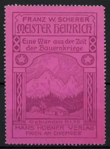 Reklamemarke Prien am Chiemsee, Meister Heinrich, Berglandschaft