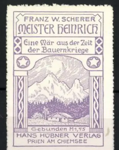 Reklamemarke Prien am Chiemsee, Meister Heinrich, Berglandschaft