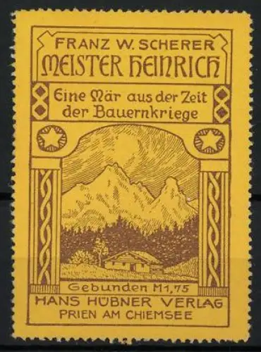 Reklamemarke Prien am Chiemsee, Meister Heinrich, Landschaft mit Bergen