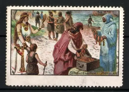 Reklamemarke Schmucksachen, Phönizischer Handel, antike Szene am Ufer