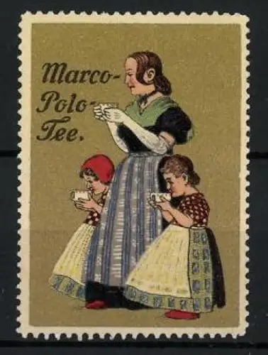 Reklamemarke Marco-Polo-Tee, Frau mit Kindern und Teetassen