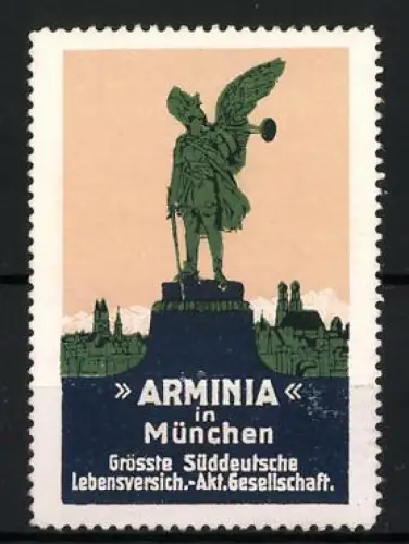 Reklamemarke München, Arminia, Statue mit Flügeln und Trompete