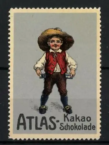 Reklamemarke Atlas-Kakao Schokolade, Junge mit Hut