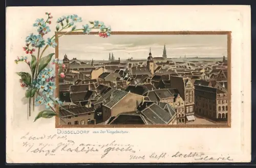Passepartout-Lithographie Düsseldorf, Stadtansicht aus der Vogelperspektive