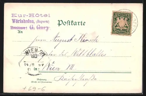 Lithographie Wörishofen, Kurzer Wickel, Oberguss, Spanischer Mantel, Wasserkur nach Kneipp