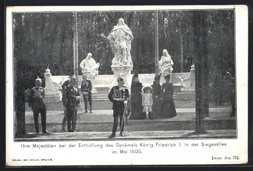 AK Berlin-Tiergarten, Ihre Majestäten bei Enthüllung des Denkmals König Friedrich I., Siegesallee, Mai 1900