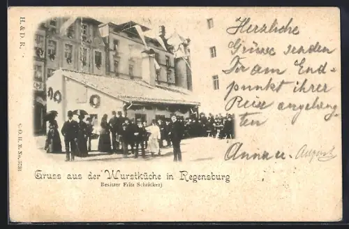 AK Regensburg, Gasthof Wurstküche, Besitzer Fritz Schricker