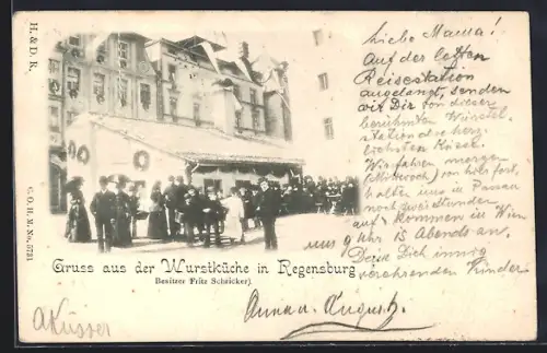 AK Regensburg, Gasthof Wurstküche, Besitzer Fritz Schricker