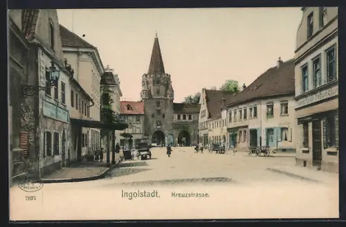 AK Ingolstadt, Kreuzstrasse mit div. Geschäften