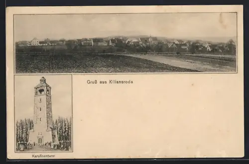 AK Kiliansroda, Karolinenturm, Ortsansicht