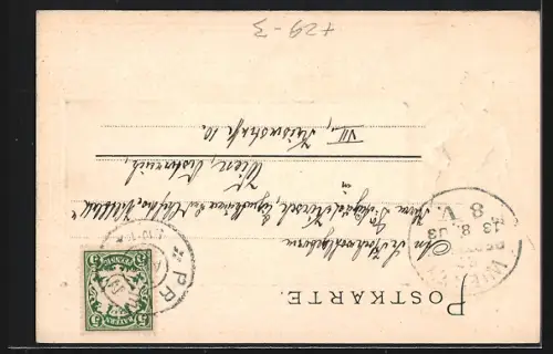 Passepartout-Lithographie Prien a. Chiemsee, Gesamtansicht, Trachtenfrau, Alpenpanorama