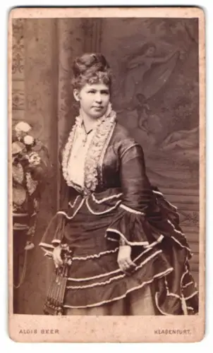 Fotografie Alois Beer, Klagenfurt, St. Veiter-Vorstadt 24, Dame in elegantem Kleid 1875