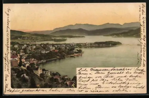 AK Pörtschach am Wörthersee, Panorama mit See und Bergen