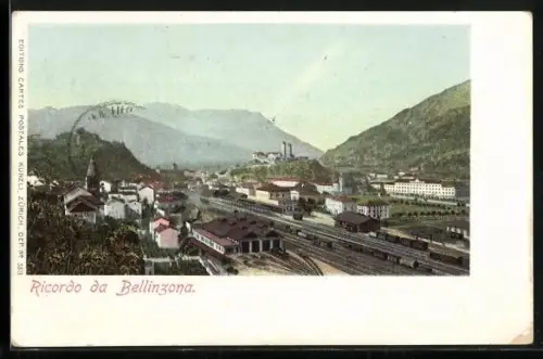 AK Bellinzona, Ortspartie mit Bahnhof