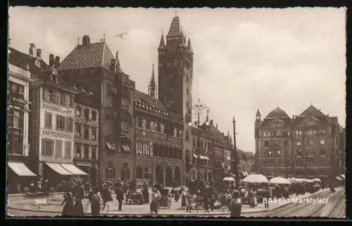 AK Basel, belebter Marktplatz