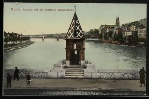 AK Basel, Käppeli auf der mittleren Rheinbrücke