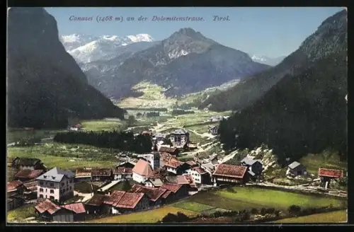 AK Canazei an der Dolomitenstrasse, Ortsansicht aus der Vogelschau