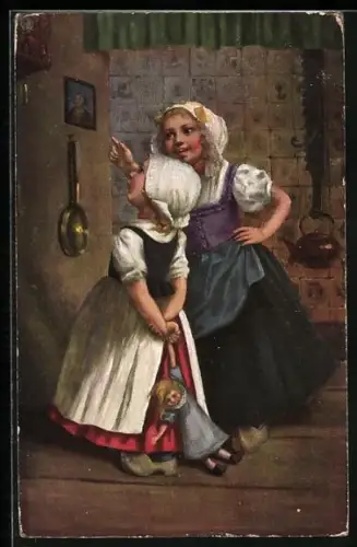 AK niederländische Mädchen in Landestracht
